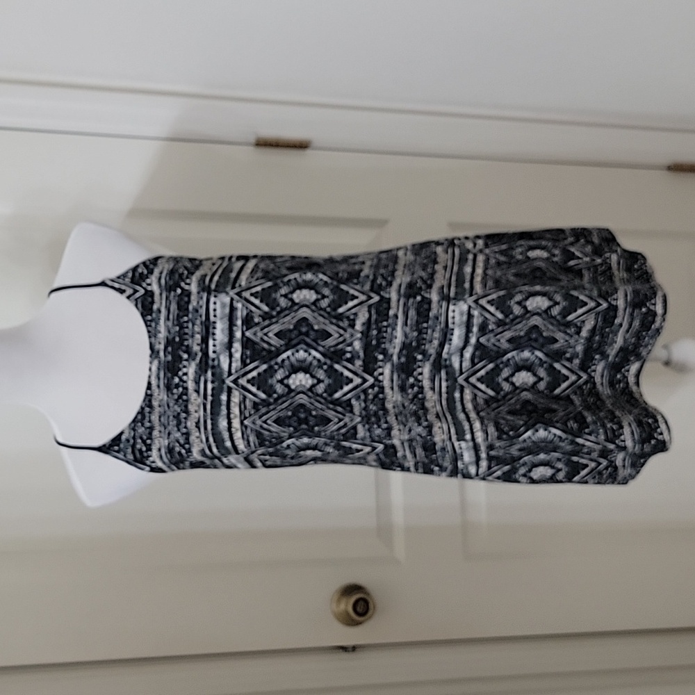 Tobey Grey Size S Black & White Patterned Racerback Tank Dress, Gently Used Cond